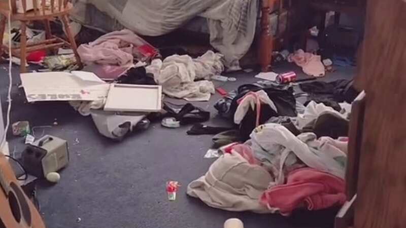The messy bedroom was found with dirty clothes, art supplies, and food packets on the floor. A kind mum cleaned it for her daughter, but has faced backlash on social media (Image: snowenne_cleans/TikTok)