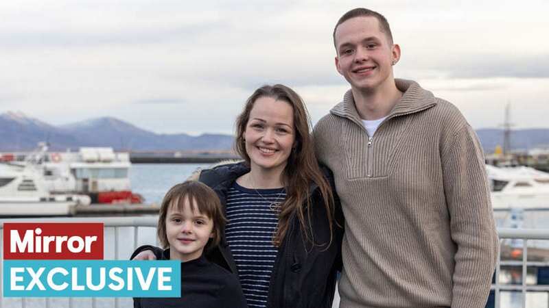 Pictured Mum-of-two Kolbrun Jonsdottir, 37, from Grindavik, with her daughter Bergrun, 10, and son Markus, 16. (Image: Andy Commins / Daily Mirror)