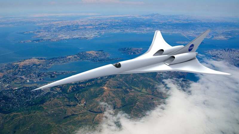 NASA’s X-59 quiet supersonic aircraft is currently being painted (Image: NASA/SWNS)