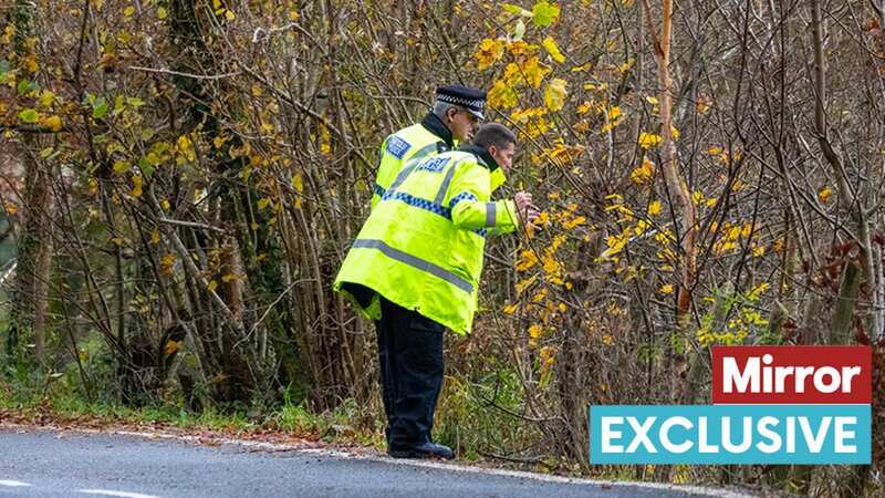 Police officers at the scene where four teenagers were killed when their car left the road near the village of Garreg in Snowdonia (Image: Rowan Griffiths / Daily Mirror)