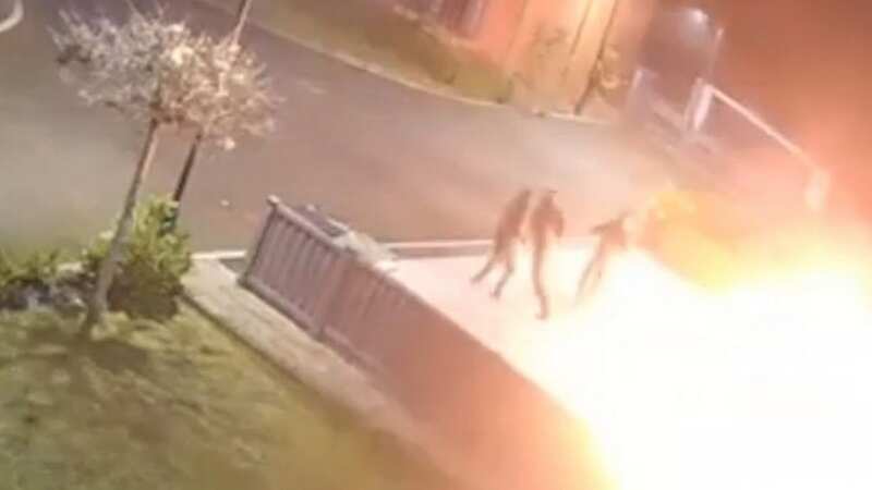 Moment suspects flee after arson attack when fireball erupts outside home