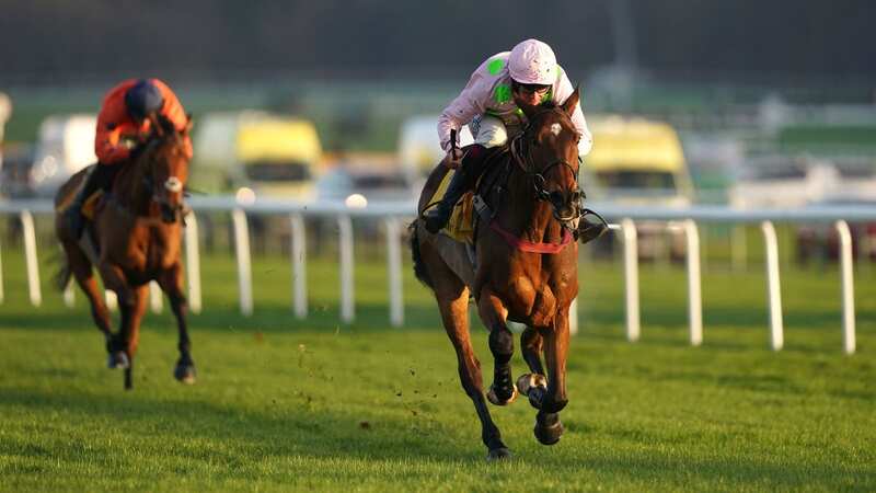 Royale Pagaille strides away from Bravemansgame in the 2023 Betfair Chase at Haydock Park (Image: PA)