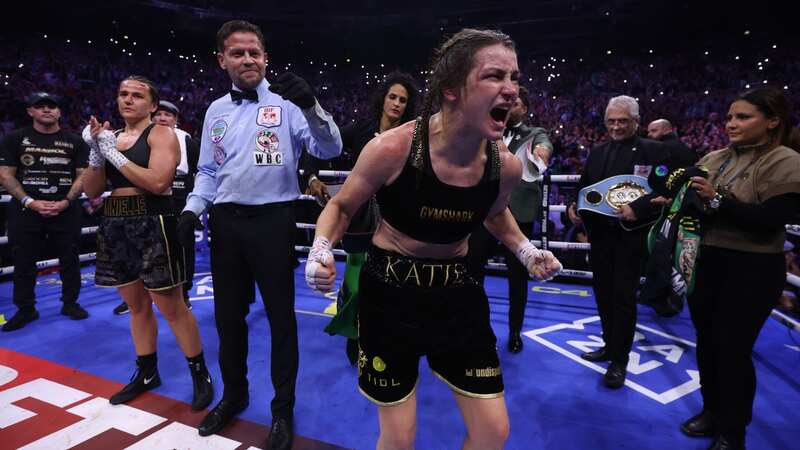 Katie Taylor celebrates her win over Chantelle Cameron (Image: Getty)