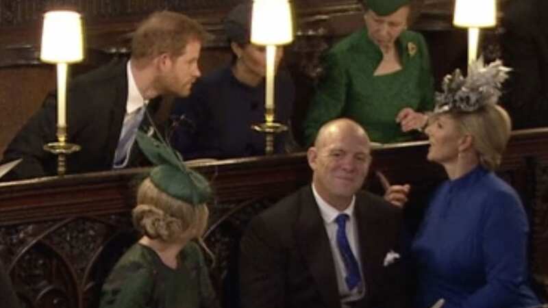 Zara chatting to Prince Harry at the wedding (Image: ITV)