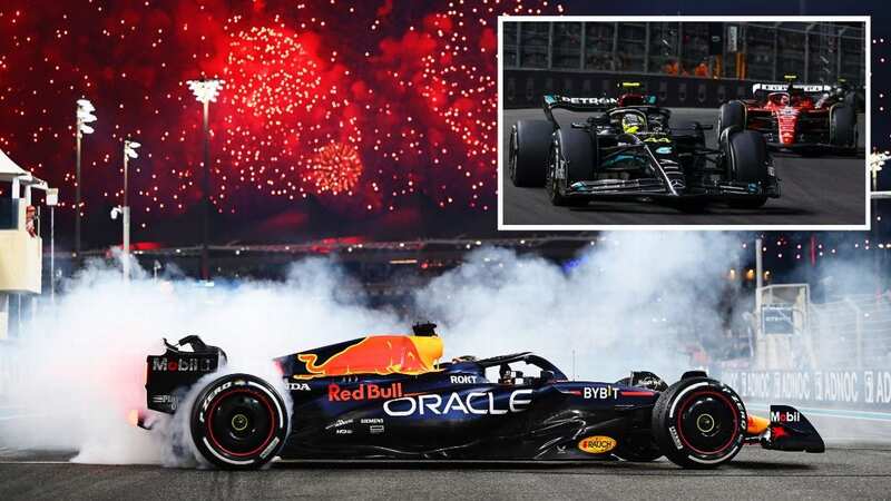 Max Verstappen does donuts on the Abu Dhabi Grand Prix track after winning the race (Image: Getty Images)