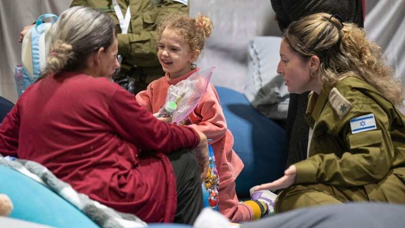 Yahel Shoham, 3 years old, upon her arrival in Israel after being freed (Image: AP)