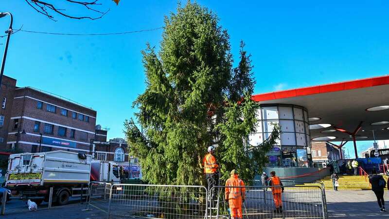 Walsall Council sent six workers to try and neaten up the scruffy Christmas Tree (Image: Emma Trimble / SWNS)
