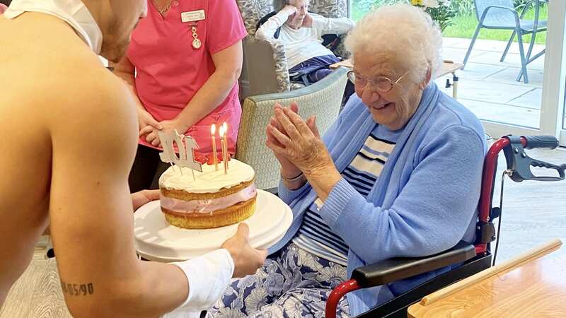 Winnie celebrated her landmark birthday with a surprise butler (Image: Summerdyne Nursing Home / SWNS)
