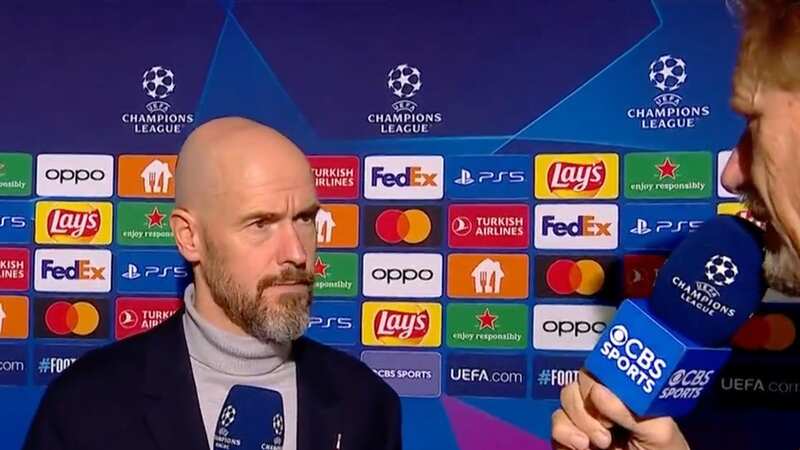 Erik ten Hag was involved in an awkward interview with Peter Schmeichel (Image: CBS Sports)