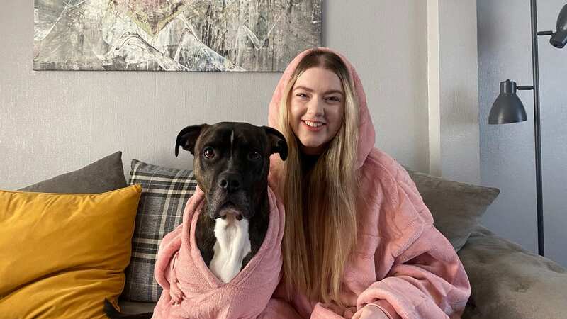 Bethan and Frank in the Online Home Shop matching hoodie blankets