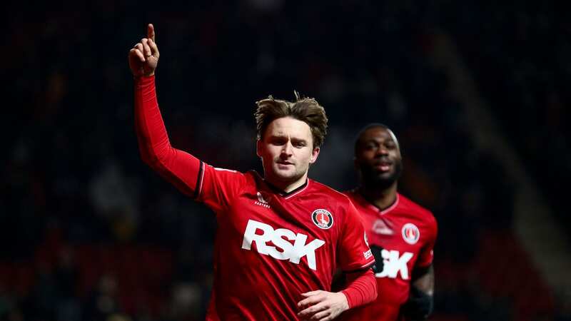 Alfie May of Charlton Athletic celebrates his second goal against former club Cheltenham earlier this week