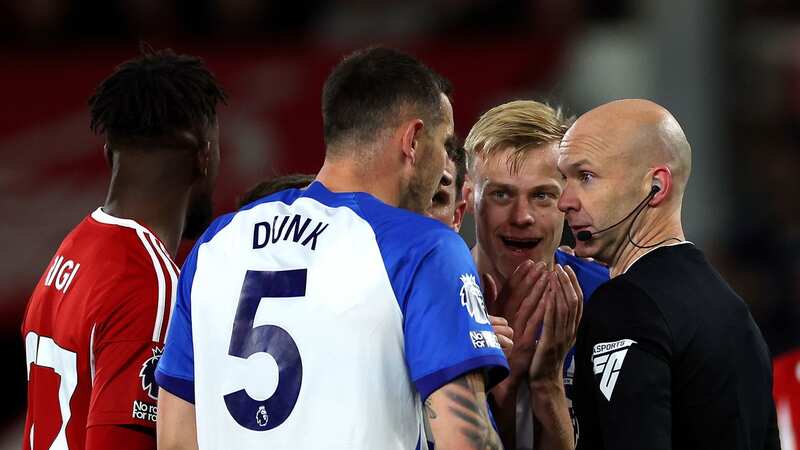 Lewis Dunk was shown a straight red card for dissent against Nottingham Forest (Image: Getty Images)