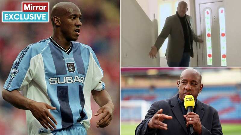 Dion Dublin explaining where the stairs lead on Homes Under the Hammer (Image: BBC)