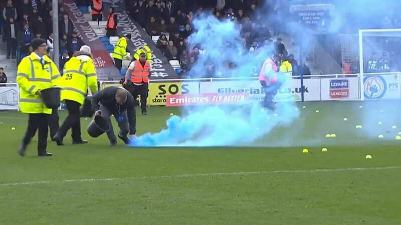 Eastleigh vs Reading was paused as travelling fans demonstrated against the owner (Image: ITV Football)