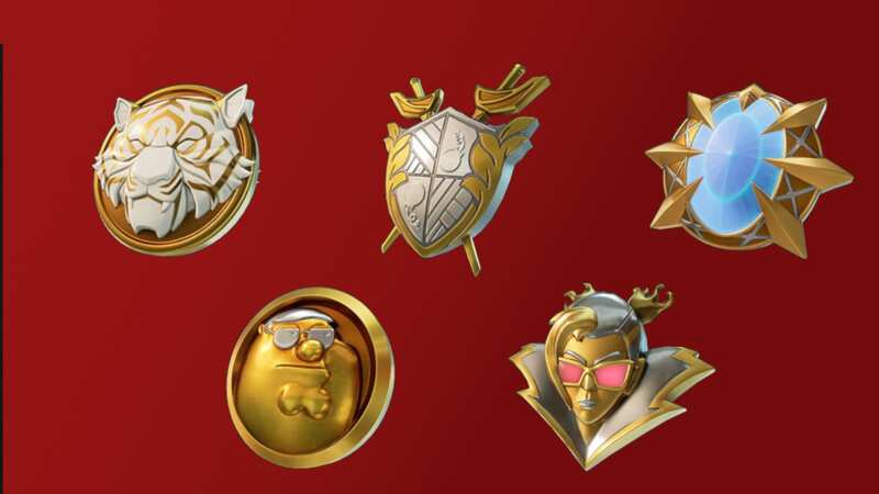 There are five of the new Fortnite medallions – each with an alt variant – that can be collected upon defeating one of five bosses in a match (Image: @Hypex (via Twitter))