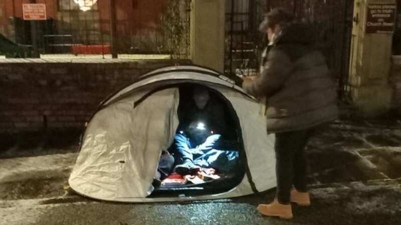 Landlady Pauline Town joined We Shall Overcome volunteers to take part in a charity rough sleep in the car park of her pub (Image: We Shall Overcome)