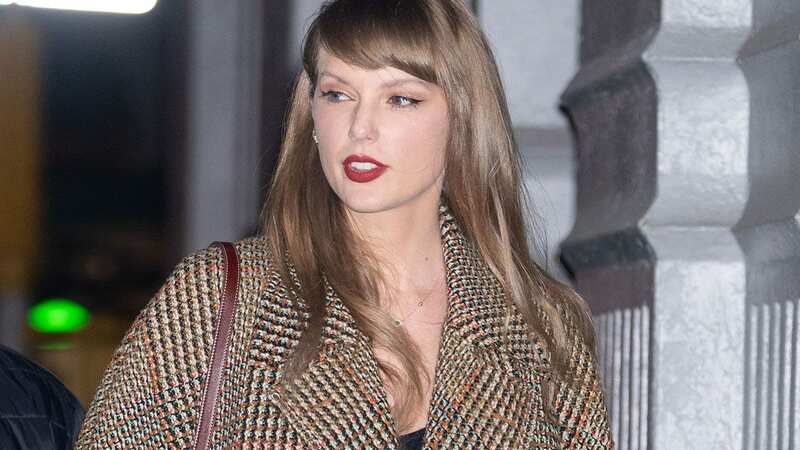 Taylor rocked a plaid miniskirt and matching coat in NYC