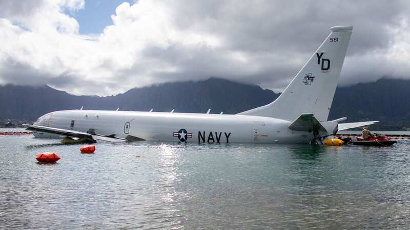 The P-8A Poseidon plane overshot the runway and crashed last month (Image: US Marines/SWNS)