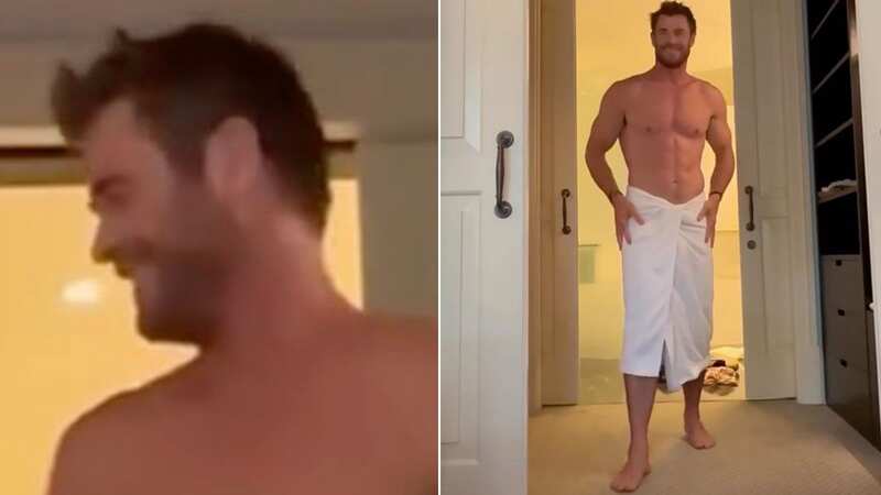 Chris Hemsworth shows off ripped body in nothing but a towel