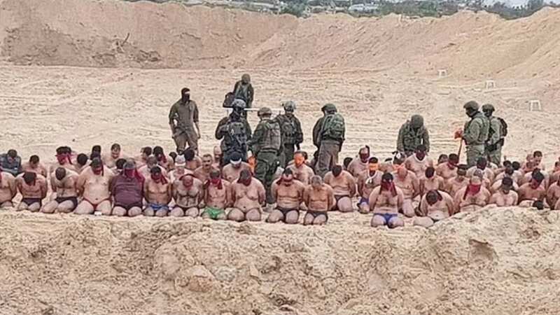 The group of Palestinian men were taken naked to an undisclosed location (Image: X)