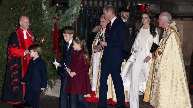 The Prince and Princess of Wales and their children attending a Christmas carol service at Westminster Abbey today (Image: Jeff Spicer/Getty Images)