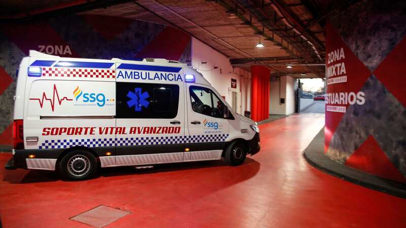 An ambulance leaves the stadium after La Liga cancelled the match between Granada and Athletic Bilbao (Image: ASSOCIATED PRESS)