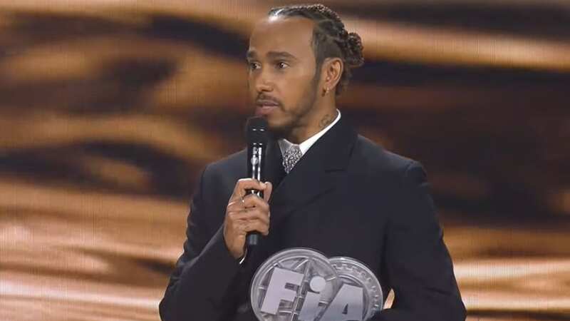Lewis Hamilton collected his trophy at the FIA Prize Giving gala in Baku on Friday (Image: FIA/YouTube)