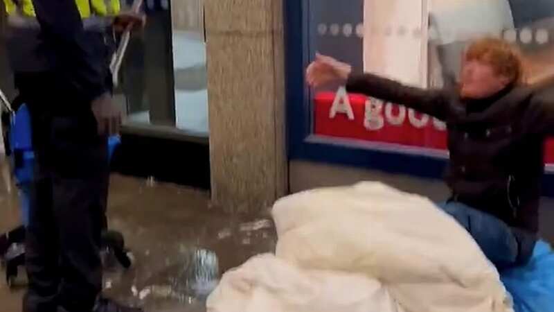 Homeless man soaked outside McDonald