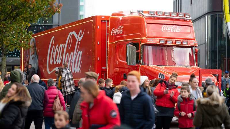 The Coca Cola truck parked in Cardiff on November 16 (Image: Getty Images)