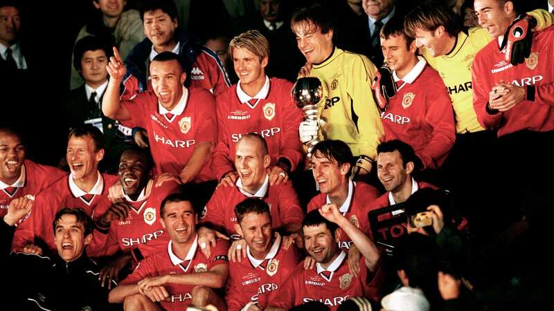Manchester United celebrate winning the Champions League in 1999 (Image: Alexander Hassenstein/Bongarts/Getty Images)
