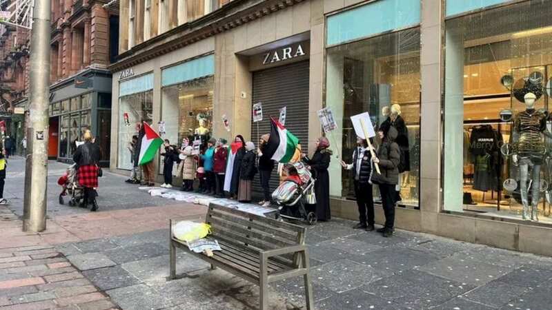 Protestors outside Zara in Glasgow