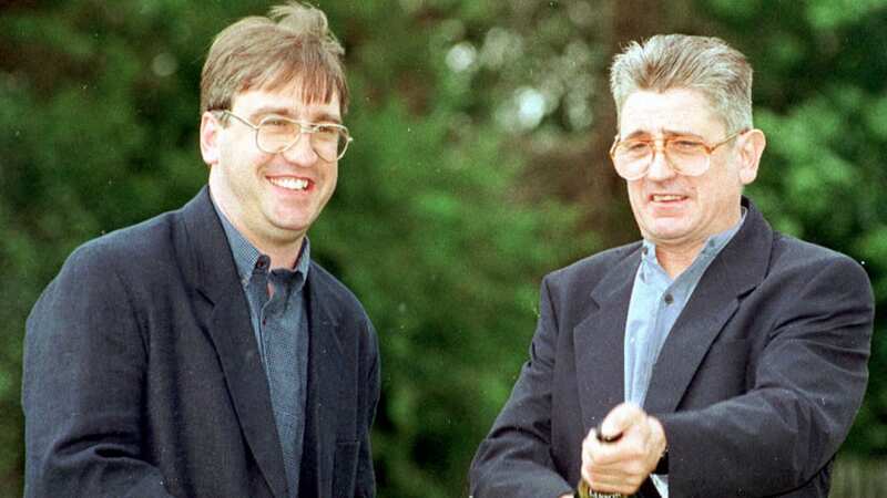 Mark Gardiner (left) and former business partner Paul Maddison split the whopping A£22m jackpot in 1995 (Image: PA)