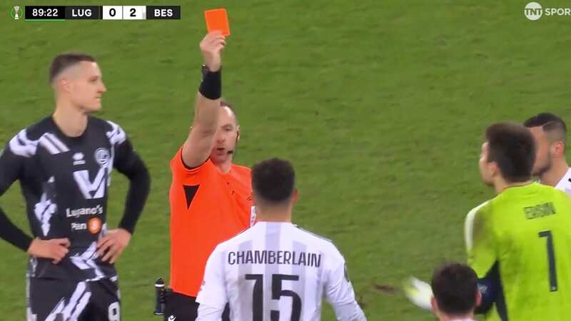 Alex Oxlade-Chamberlain was sent off in the Europa Conference League (Image: TNT Sports)