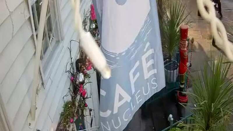 Strange moment thieves on bikes steal giant Nutcracker statue from restaurant