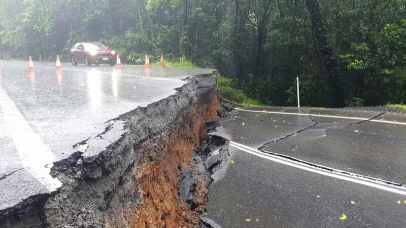 The Palmerston Highway was severed in two amid floods (Image: Transport and Main Roads Queensland)