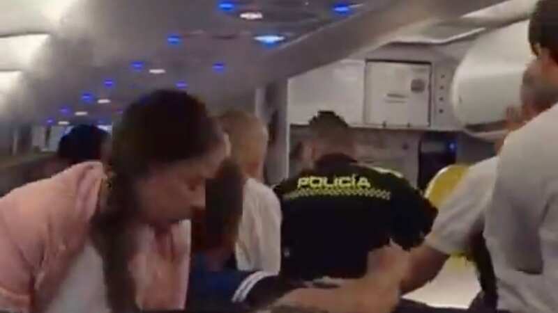 Moment ‘drunk’ passenger brawls with cops as they drag him off busy flight