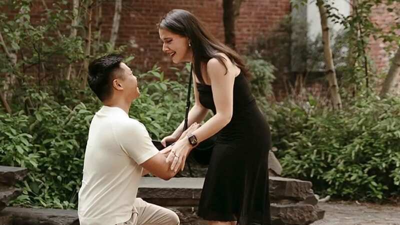 Eric Jiang proposing to his fiancée (Image: CBS)
