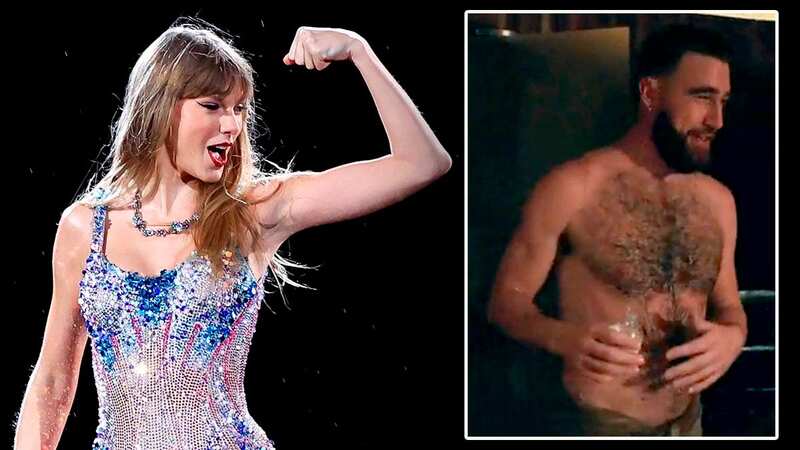 Taylor Swift fans have gone wild for a topless video of Travis Kelce. (Image: Getty)