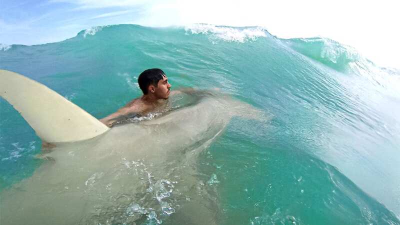 Brandon Griffin and his friend Gage Wheaton were seen fighting through crashing waves (Image: Credit: Brandon Griffin via Pen News)