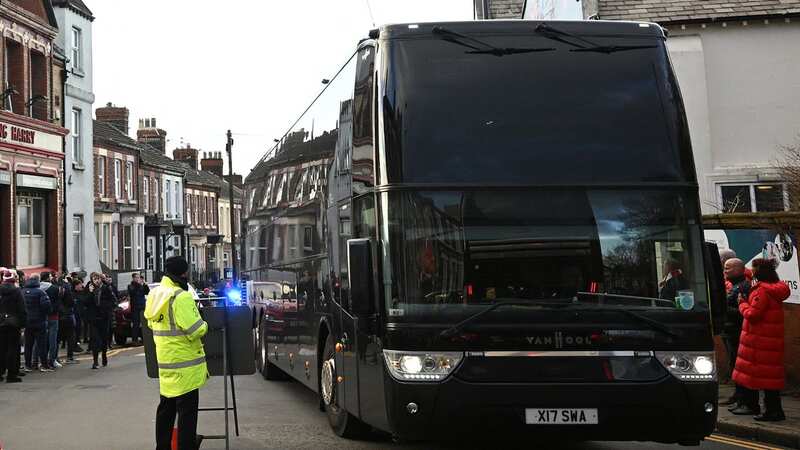 The Man United team bus arriving at Anfield (Image: AFP via Getty Images)