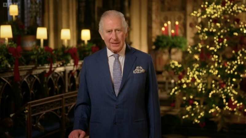 The King will deliver the second Christmas message of his reign from a Buckingham Palace room decorated with a living Christmas tree (Image: BBC)
