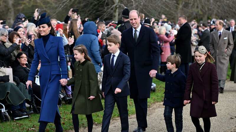 The mum of three walked alongside her children - Prince Louis, five, Princess Charlotte, eight, and Prince George, 10 - while going to the service today (Image: REX/Shutterstock)