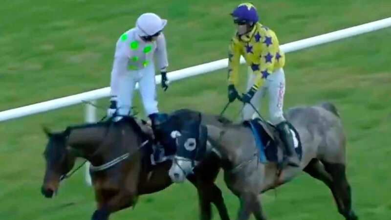 The TV camera showed Patrick Mullins having a word with his cousin Danny Mullins (Image: Racing TV)