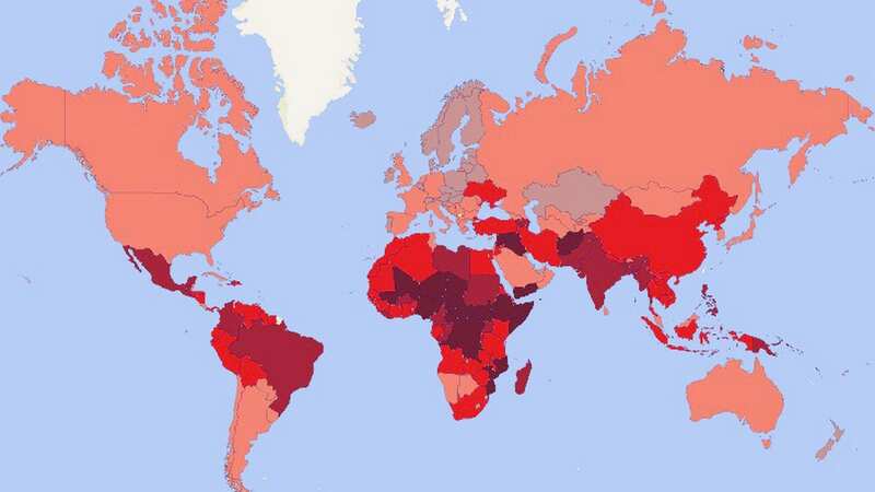 The risk map looks at four factors, climate change pictured here, and ranks countries by them (Image: travelriskmap.com)