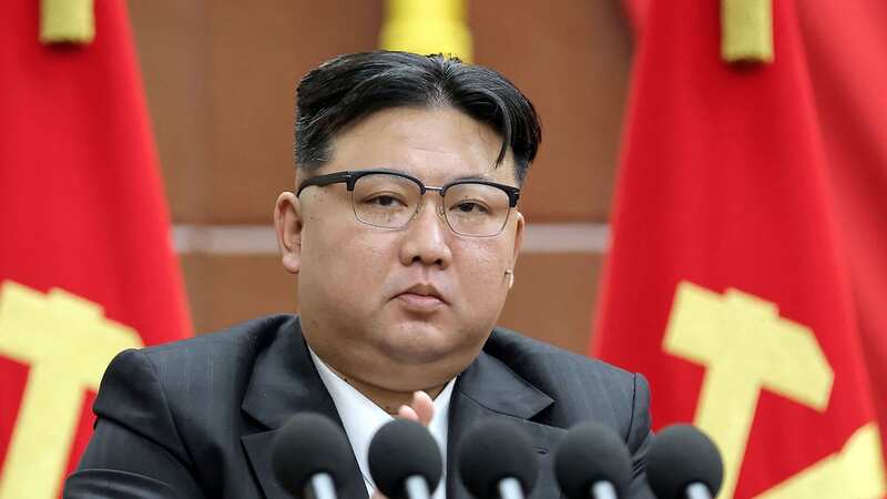 North Korean dictator Kim Jong-un pictured speaking at the 9th Plenary Session of the 8th Central Committee of the Workers