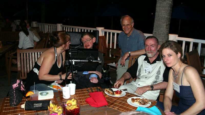 British physicist Stephen Hawking pictured at a barbecue on Jeffrey Epstein