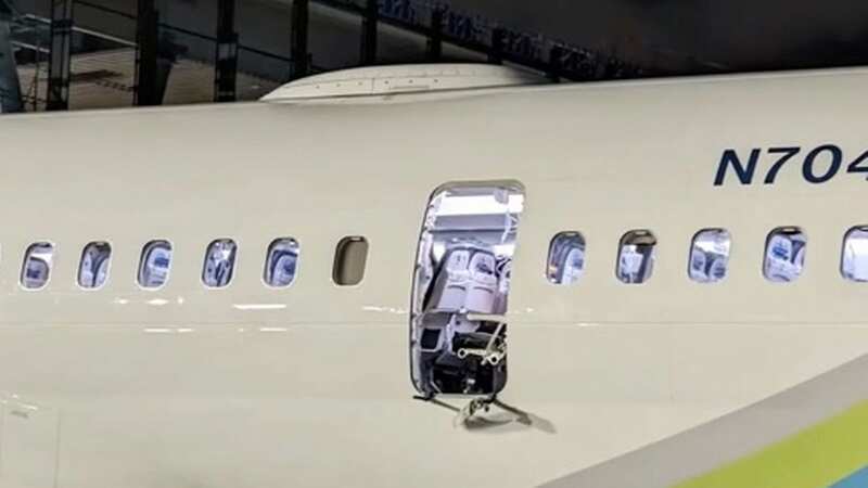 The huge hole in the plane can be clearly seen after it made an emergency landing (Image: FOX 12)
