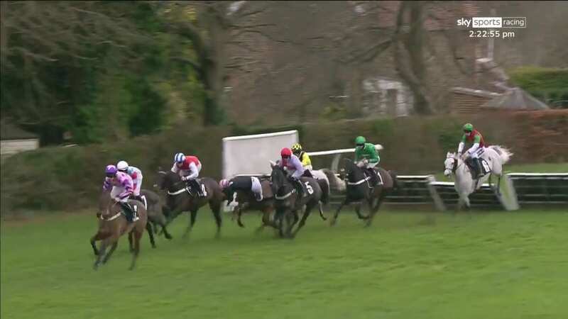 Joe Anderson clings on to the neck of Transmission after the error at Plumpton (Image: AtTheRaces/X)