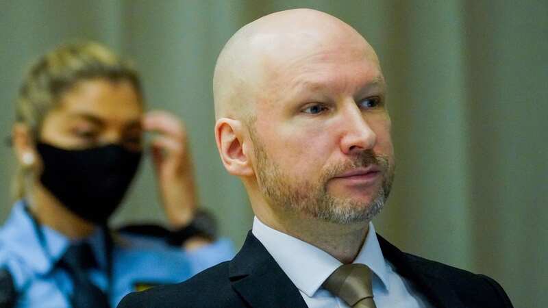 Anders Behring Breivik makes a Nazi salute in court in 2017 (Image: AFP/Getty Images)