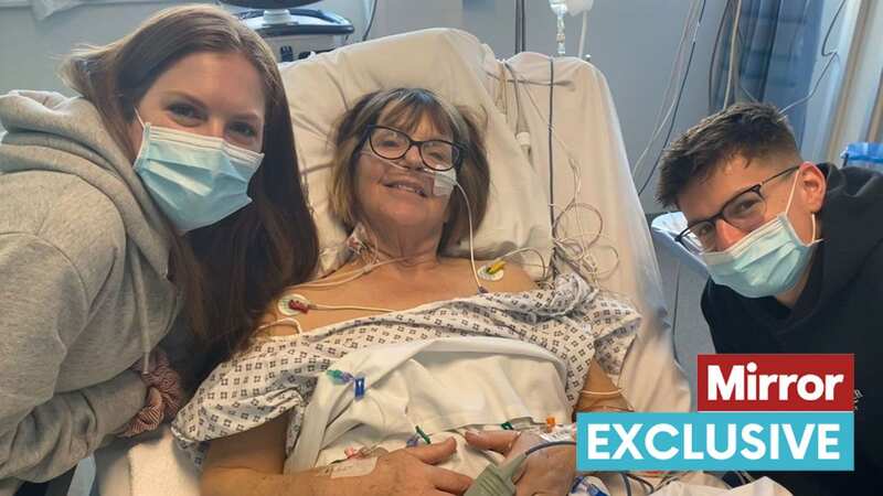 Mandy Ambert in hospital with her children Suzanne and Louis (Image: Supplied)